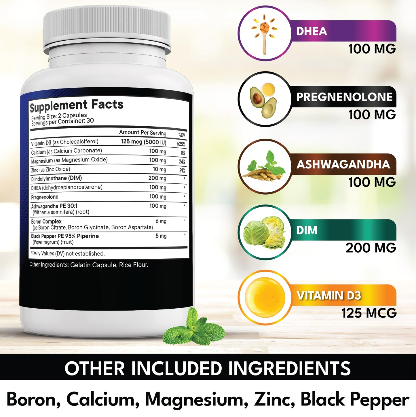 New Age hormone support capsules with Vitamin D3 label details