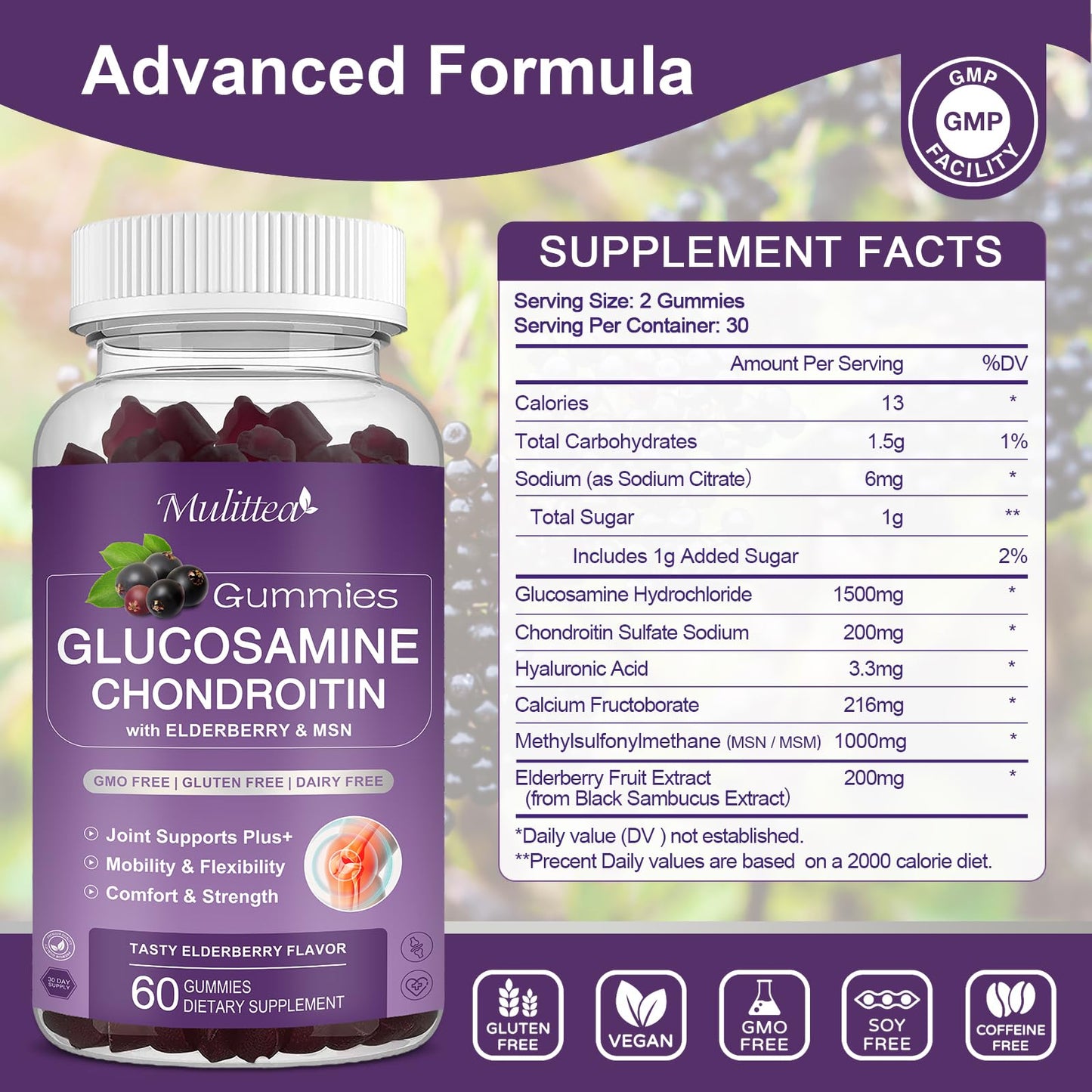 Mulittea joint support supplement nutritional facts label