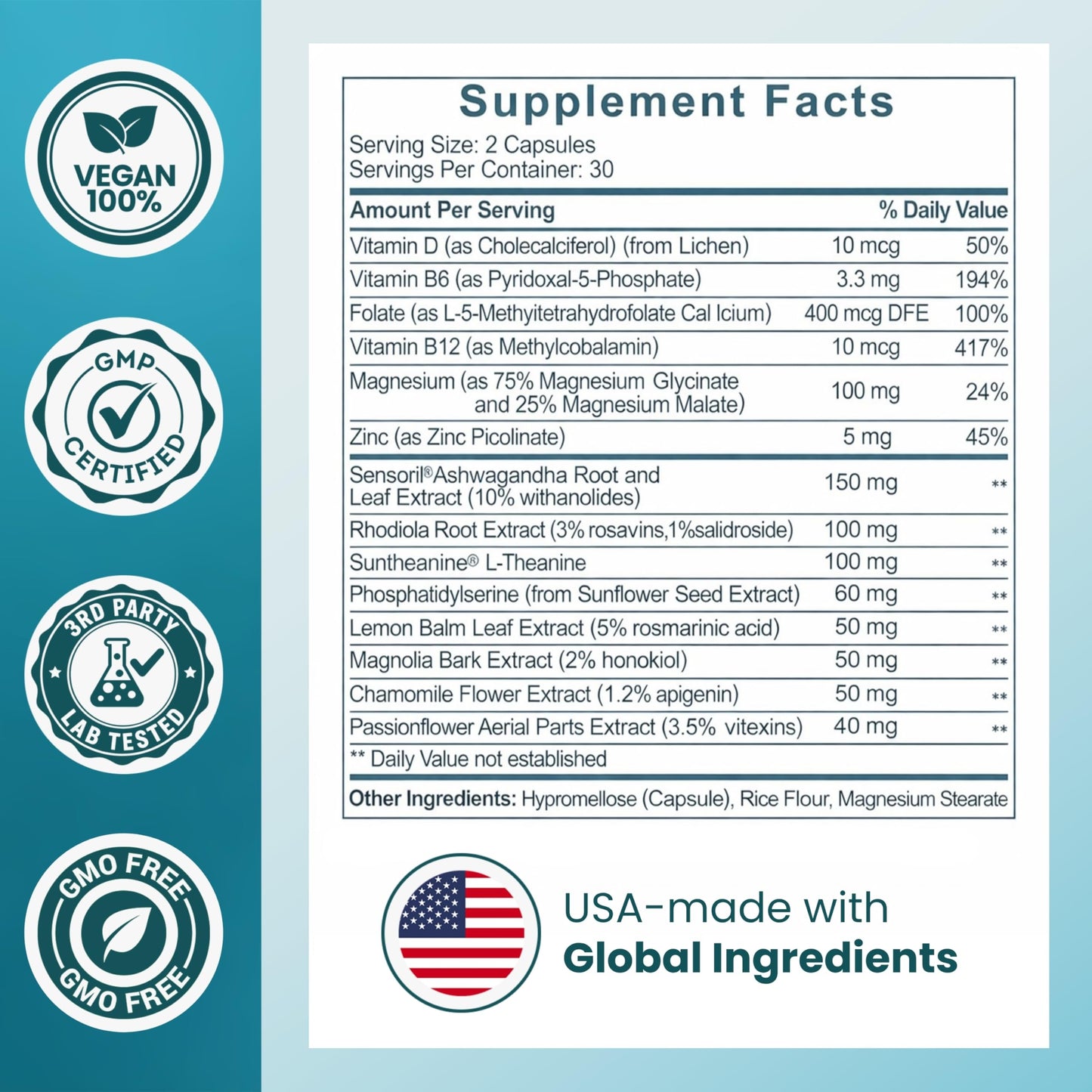 Premium imported USA cortisol manager supplement for natural anxiety management.