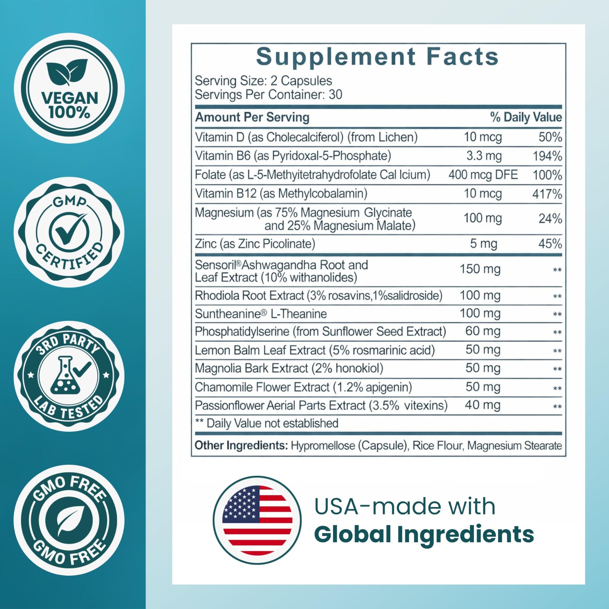 Premium imported USA cortisol manager supplement for natural anxiety management.