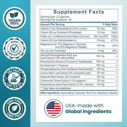 Premium imported USA cortisol manager supplement for natural anxiety management.