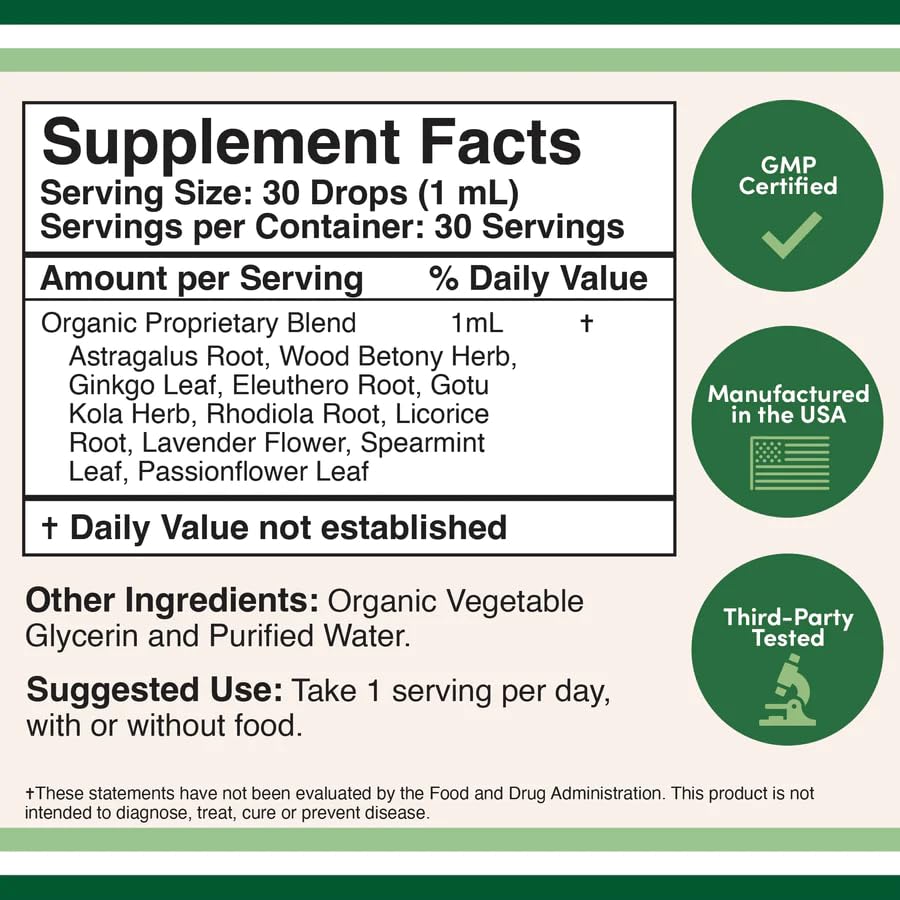 Double Wood Supplements Adrenal Support Adaptogen Complex dropper bottle label details