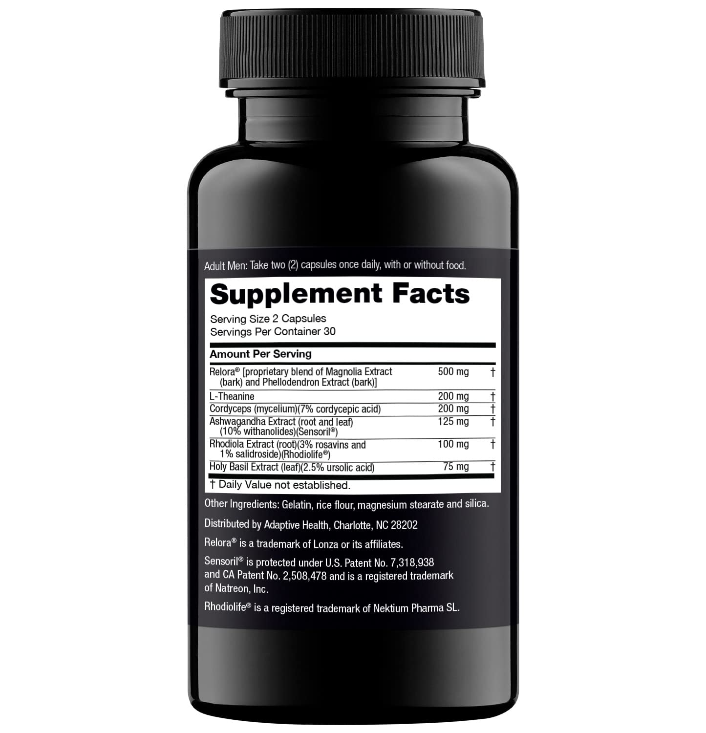 Nugenix Cortisol Control bottle showing directions for daily usage and recommended serving sizes for men
