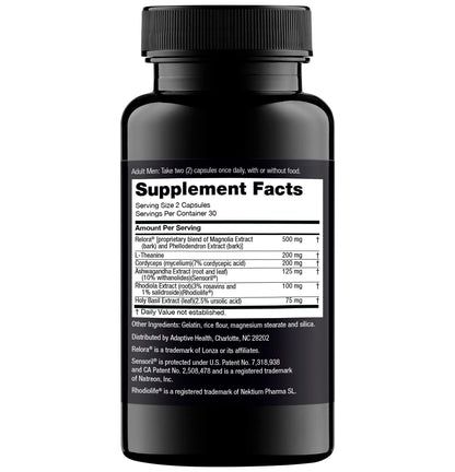 Nugenix Cortisol Control bottle showing directions for daily usage and recommended serving sizes for men