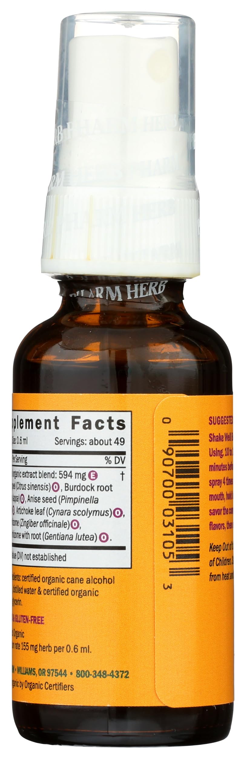 Herb Pharm Better Bitters Classic digestive spray bottle showcasing the spray top mechanism