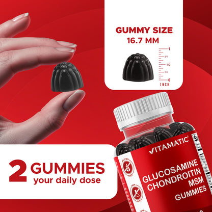 Close up of raspberry flavored Vitamatic joint supplement gummies