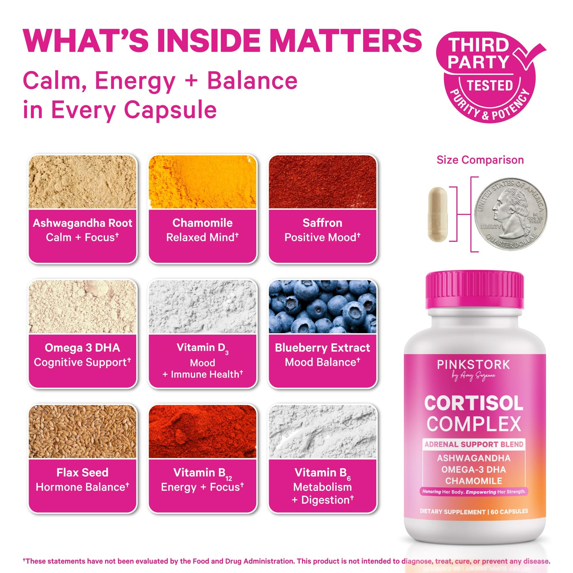 Pink Stork Cortisol Support supplement nutrition facts label ingredients