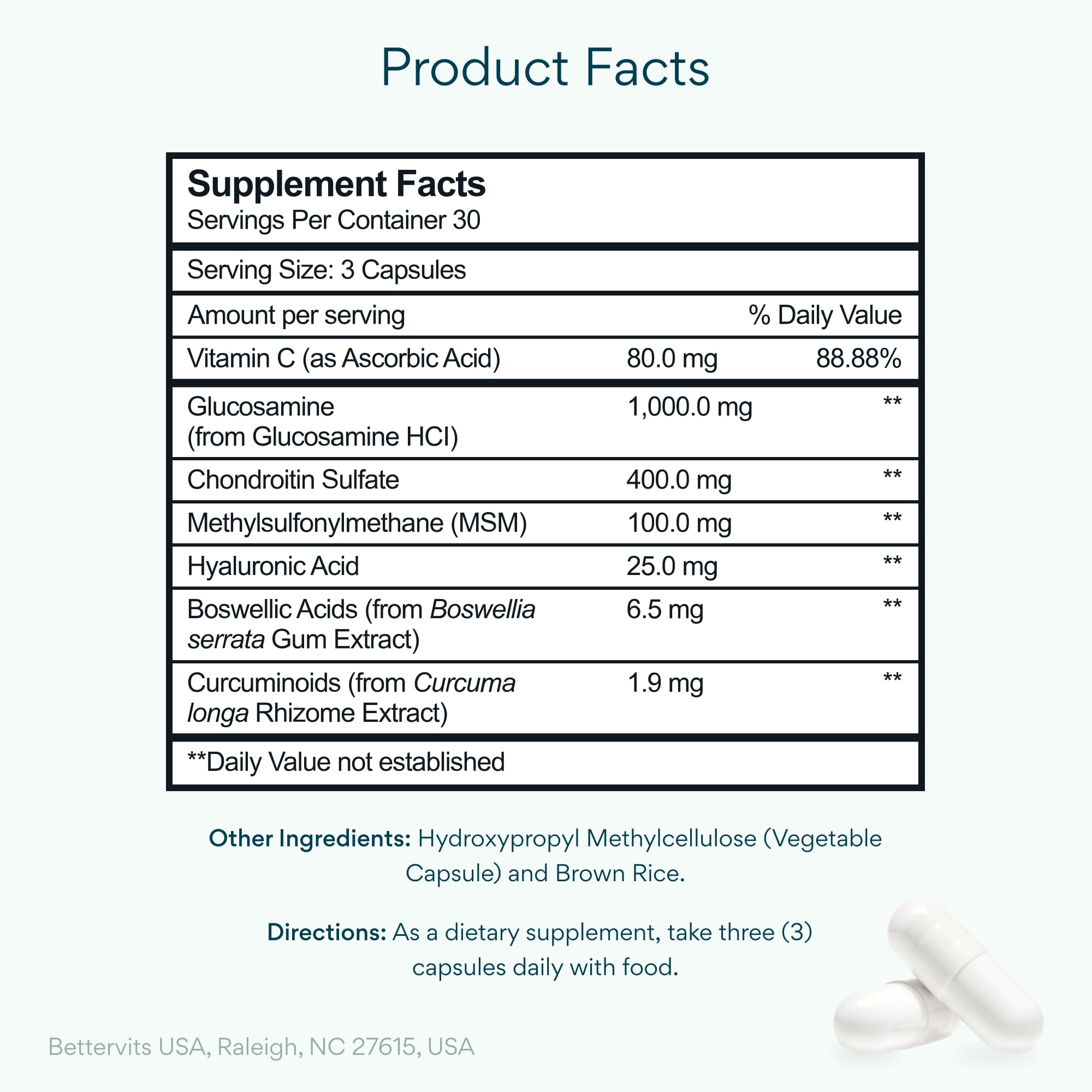 Bettervits Glucosamine complex supplement capsules for joint health
