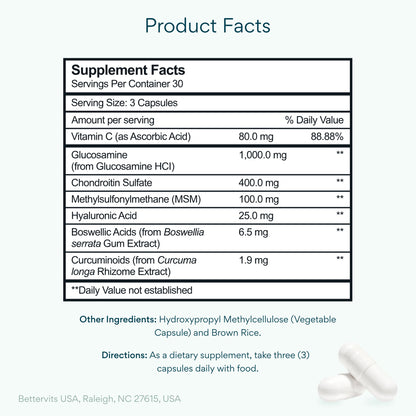 Bettervits Glucosamine complex supplement capsules for joint health