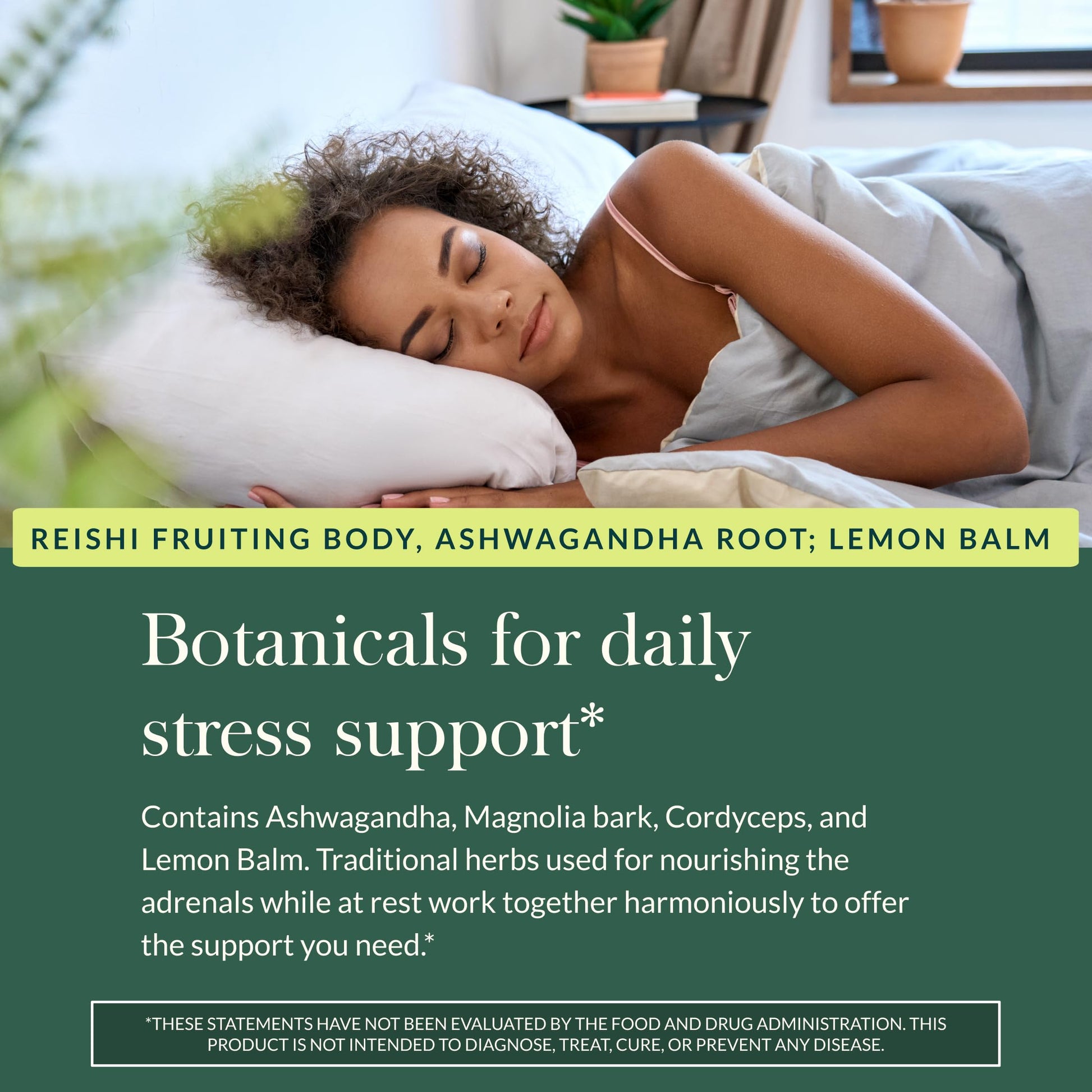 Gaia Herbs Adrenal Health Nightly Restore showing the vegan and gluten free certification logos.