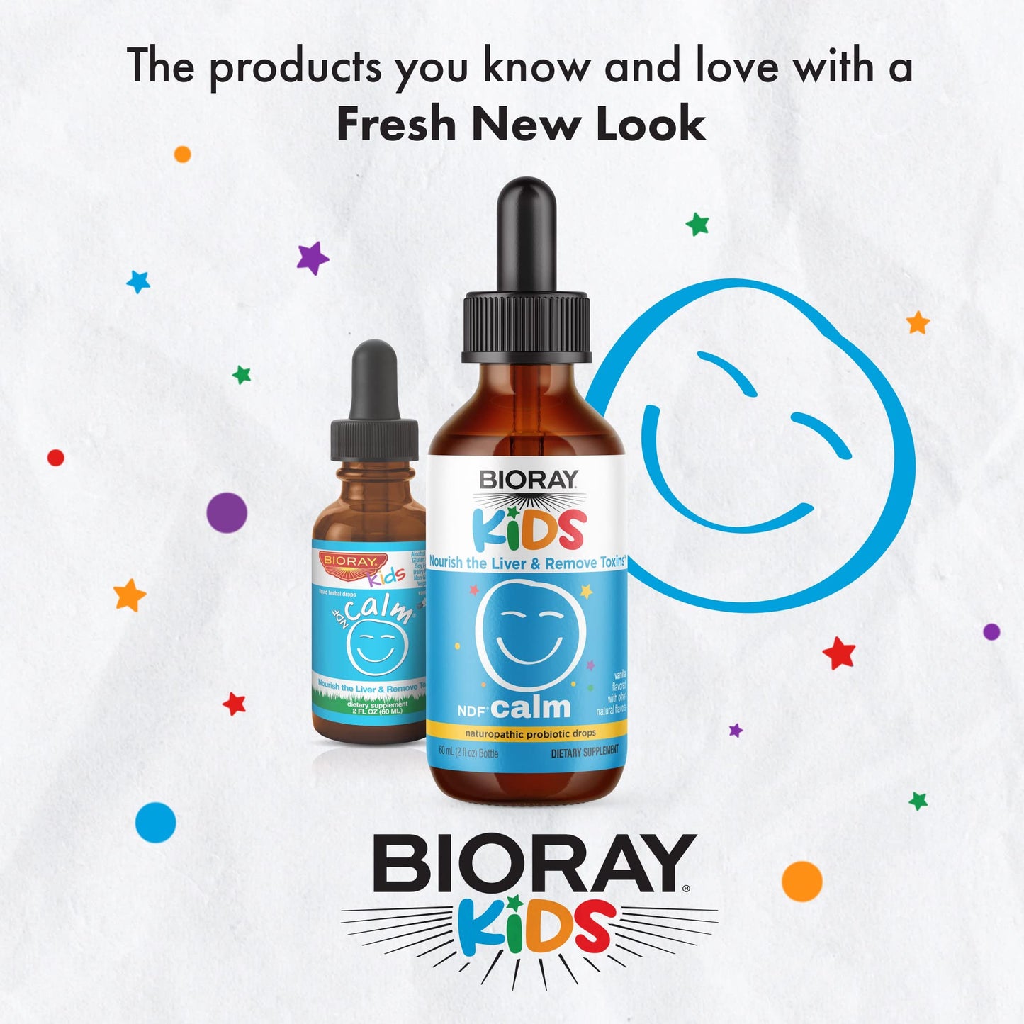 Authentic USA imported Bioray Kids NDF Calm liquid supplement with a dropper cap for accurate dosage.