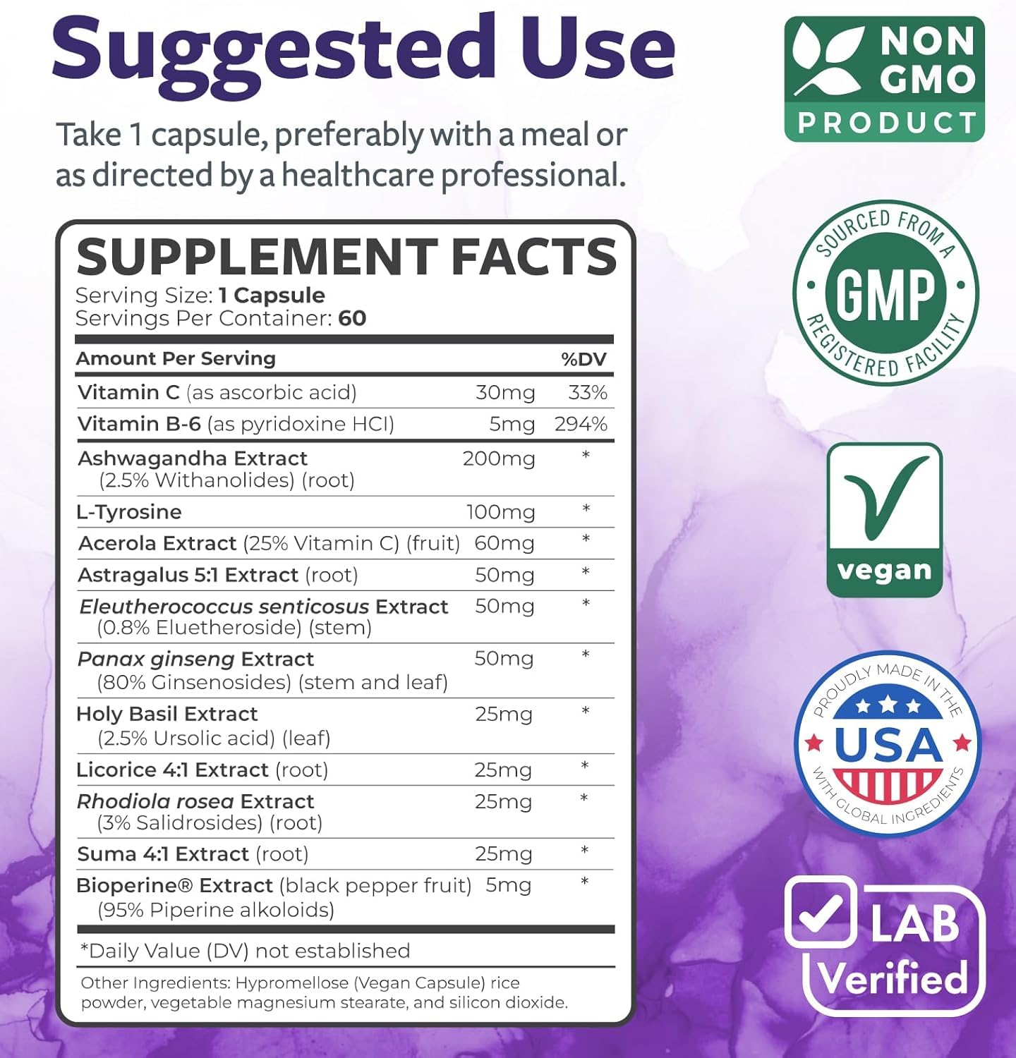 Healths Harmony Adrenal System Support supplement facts and ingredient breakdown