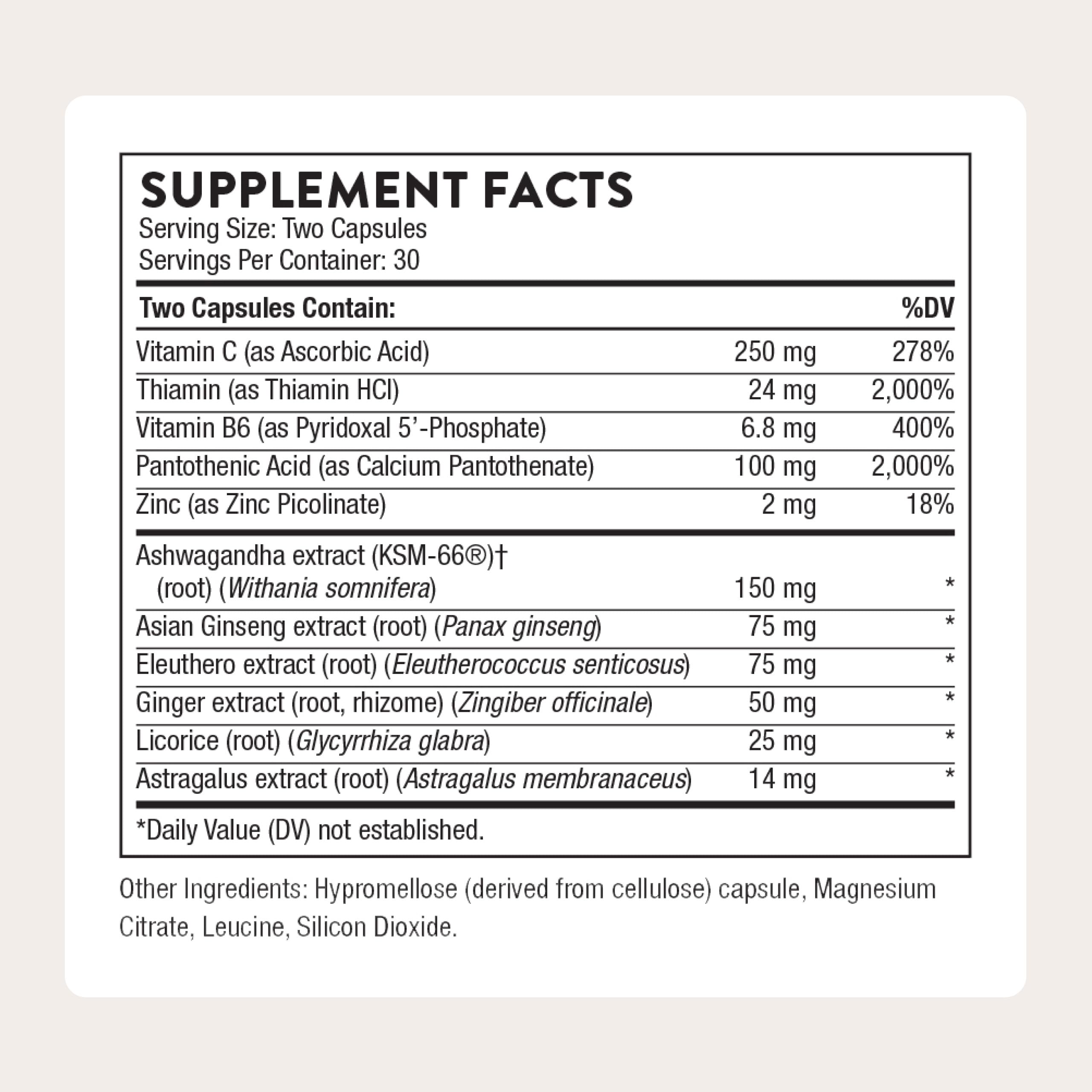 Thorne Stress Balance dietary supplement showing clean ingredient label details