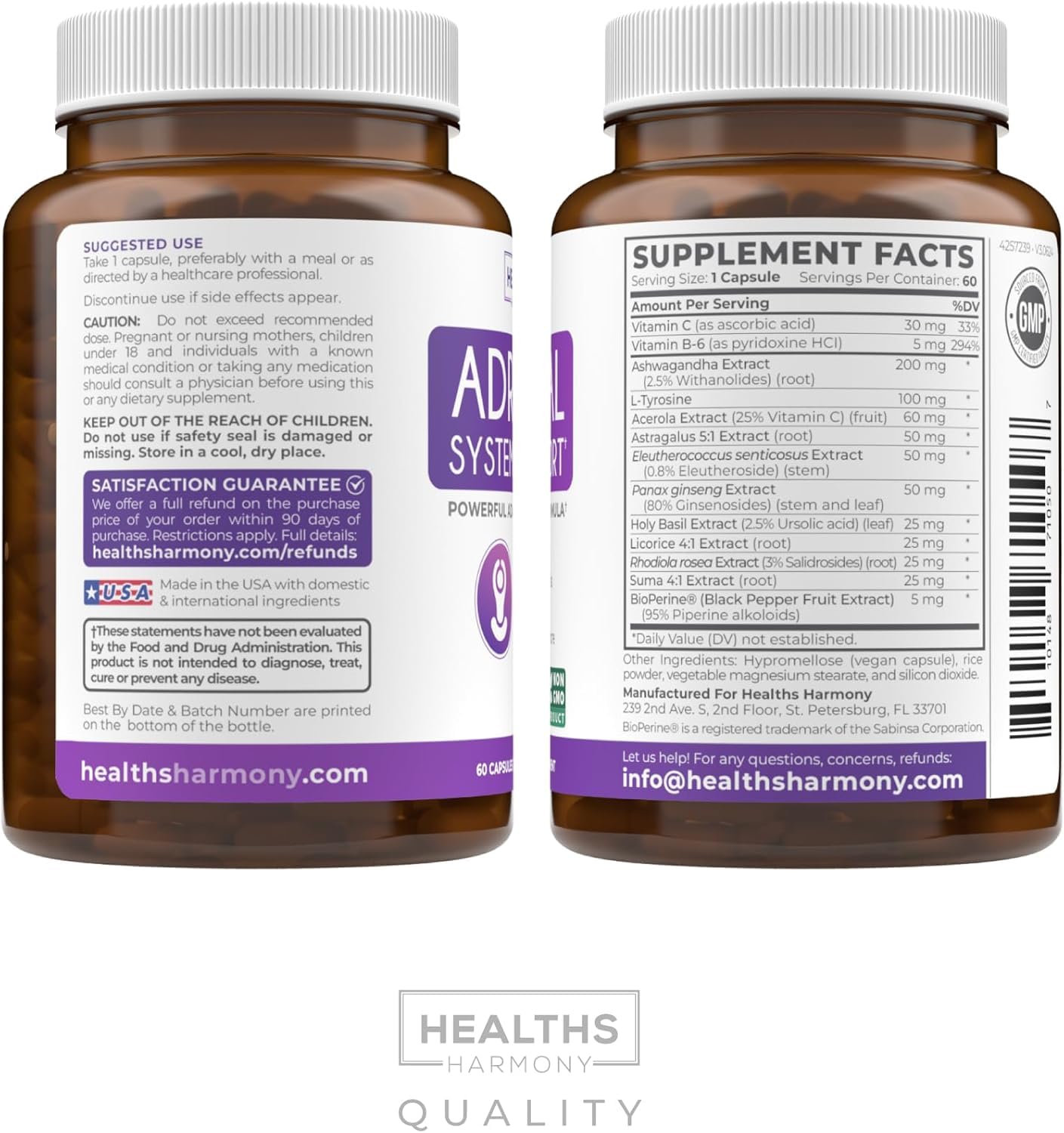 Healths Harmony Adrenal System Support authentic product bottle closure detail