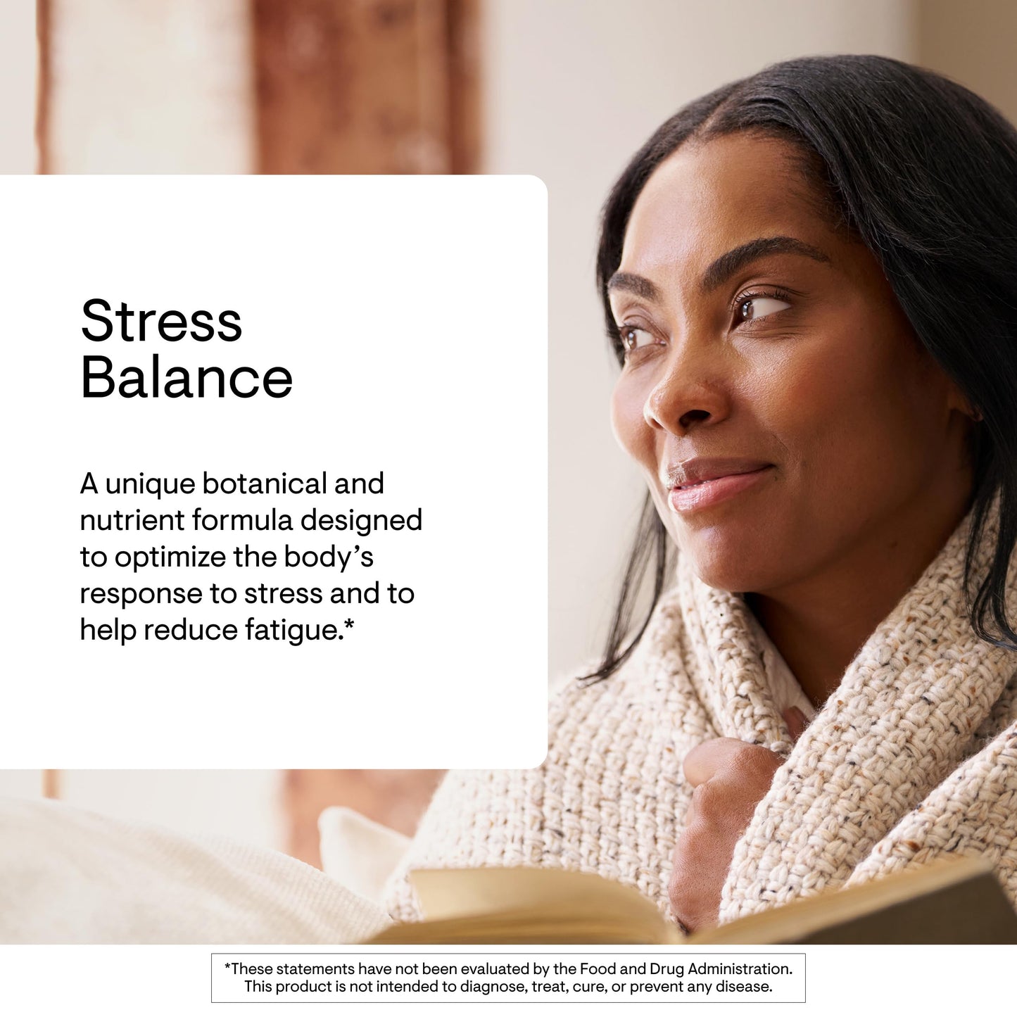Side label view of Thorne Stress Balance supplement outlining USA origin specifications