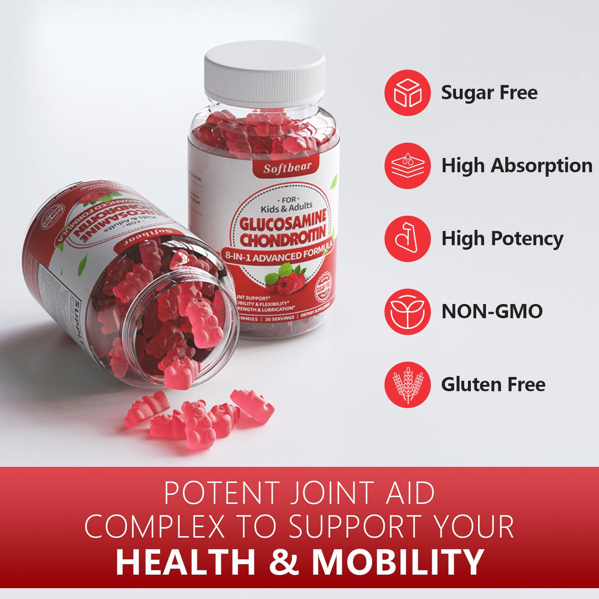 Lifestyle image of softbear joint supplement bottle packaging