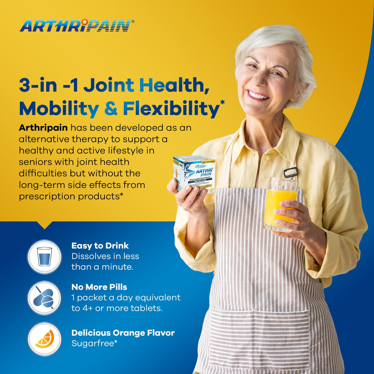 Herballmedick Arthripain Joint Support glass of orange drink mix