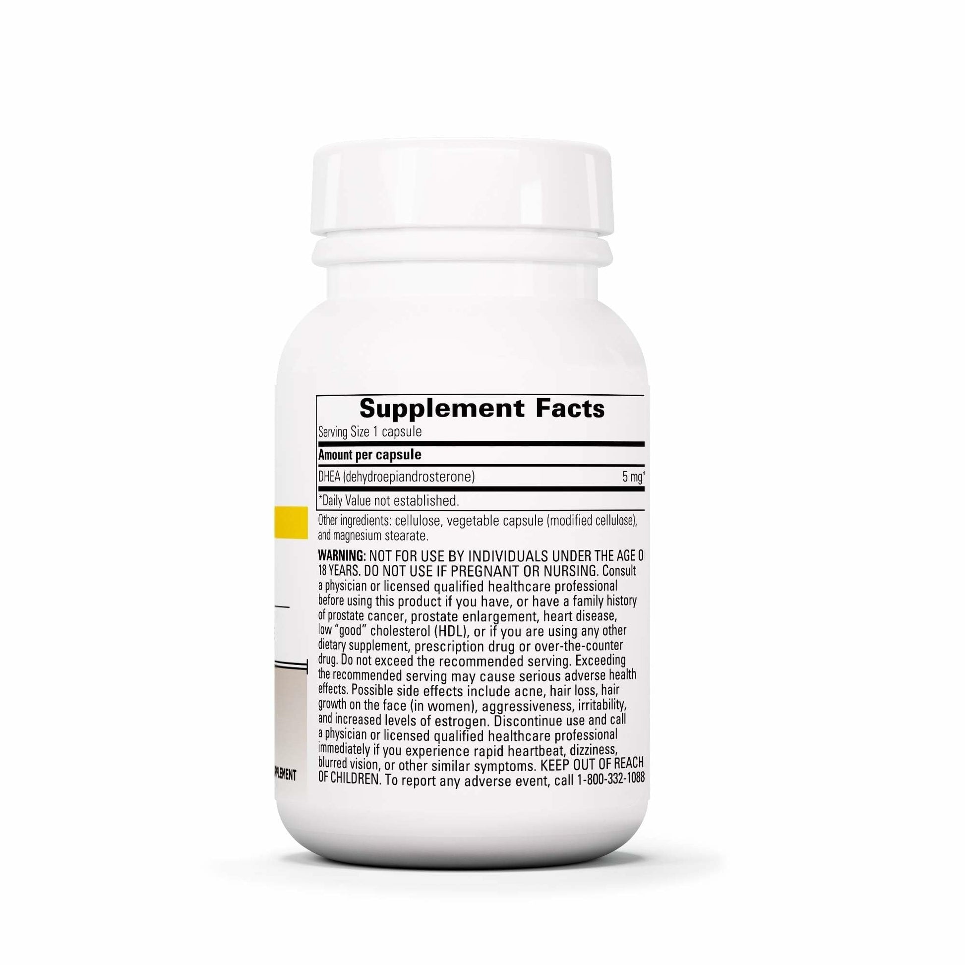 Authentic USA imported DHEA endocrine support capsule count information side panel.