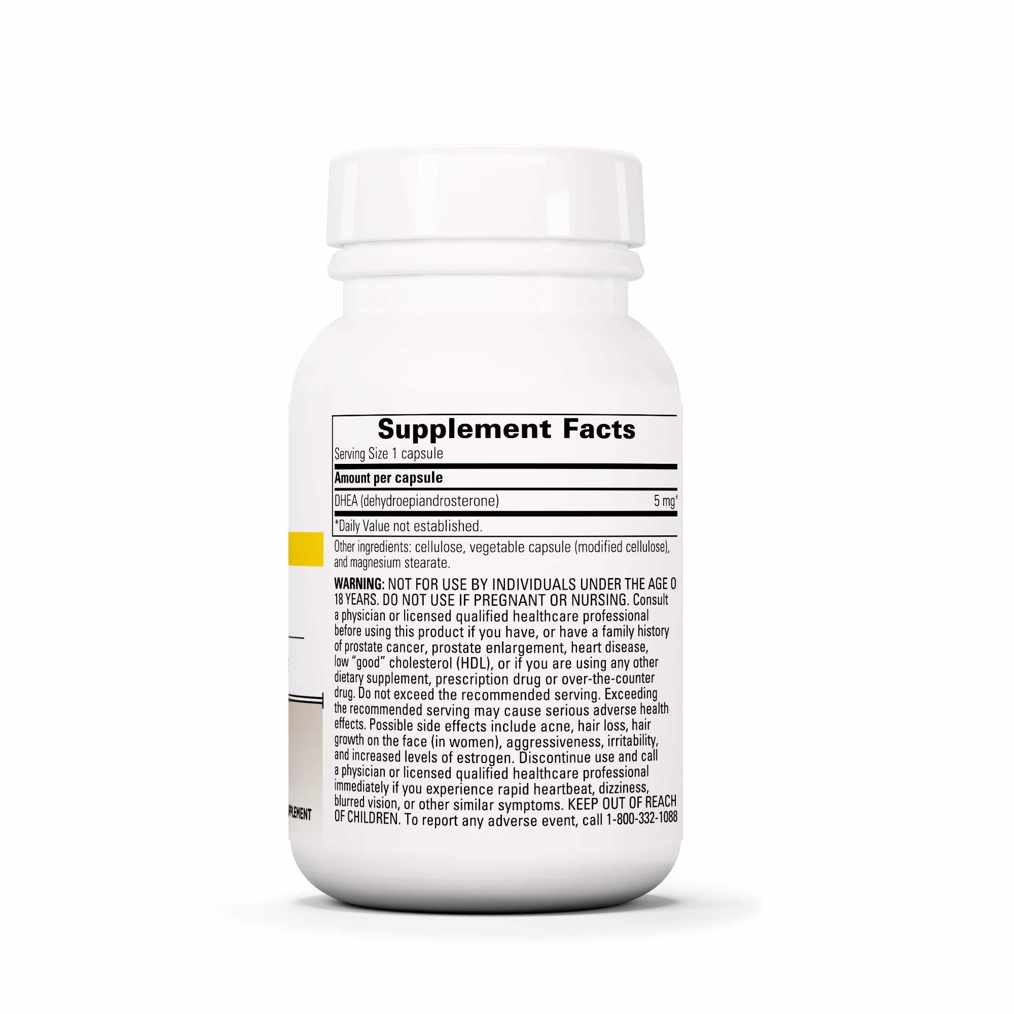 Authentic USA imported DHEA endocrine support capsule count information side panel.