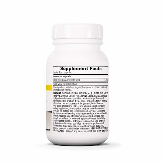 Authentic USA imported DHEA endocrine support capsule count information side panel.