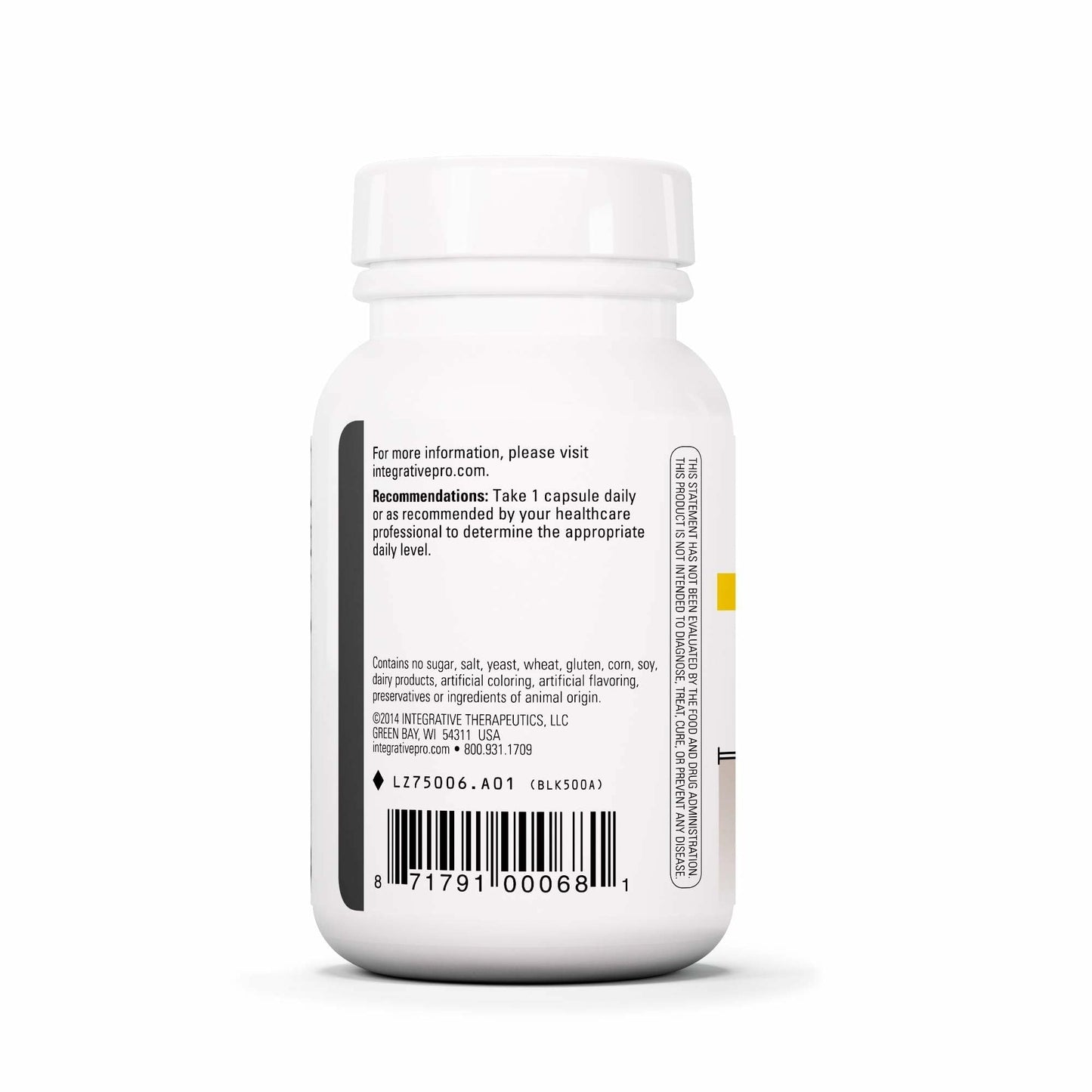 Vegetarian and gluten free adrenal health supplement supplement facts label.