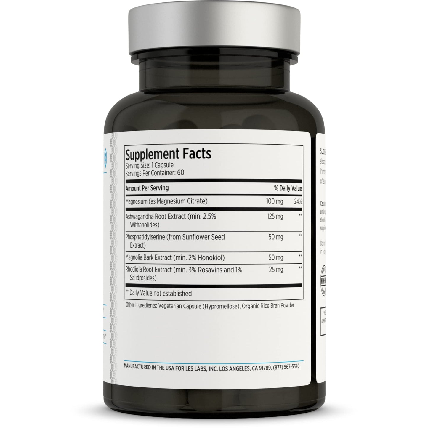 LES Labs Cortisol Health supplement facts panel displaying organic ingredients