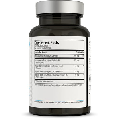 LES Labs Cortisol Health supplement facts panel displaying organic ingredients