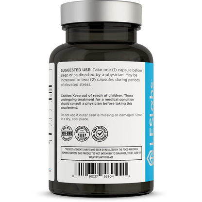 LES Labs Cortisol Health capsules bottle showing non-GMO USA imported label