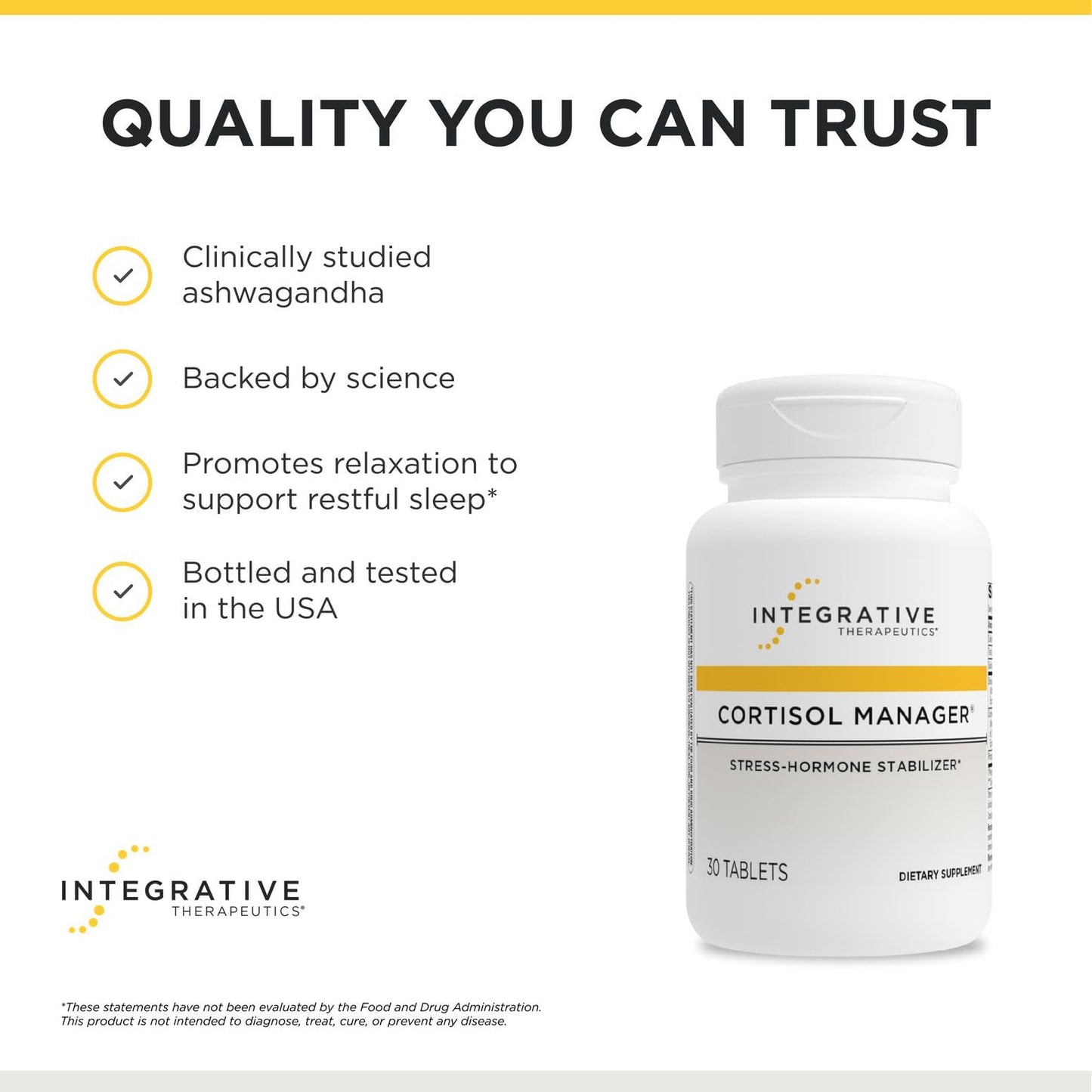 Integrative Therapeutics stress reducing proprietary blend tablets close up view