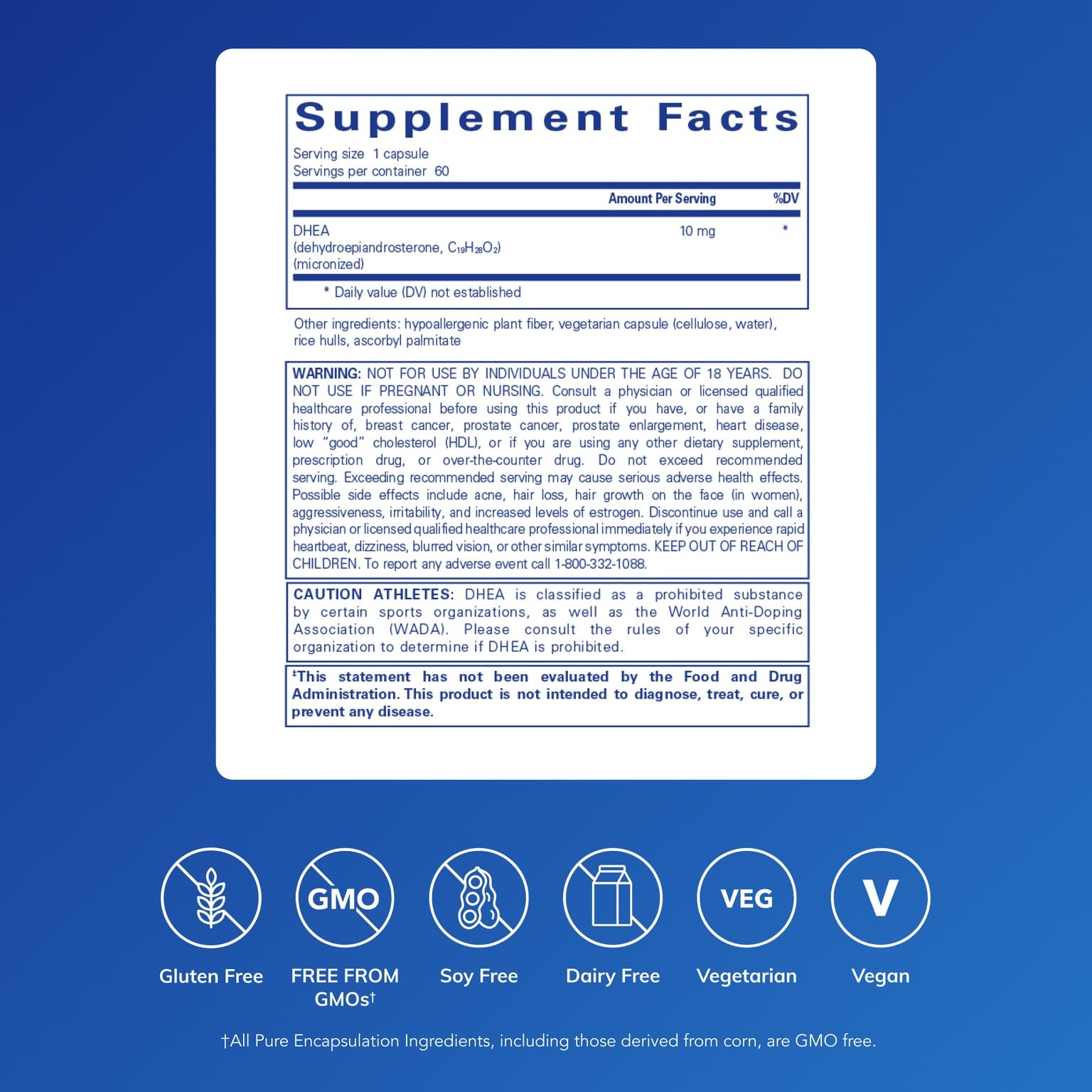 Pure Encapsulations DHEA 10 mg micronized adrenal support supplement capsule count details