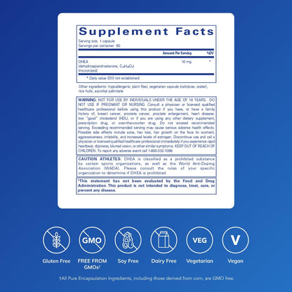 Pure Encapsulations DHEA 10 mg micronized adrenal support supplement capsule count details