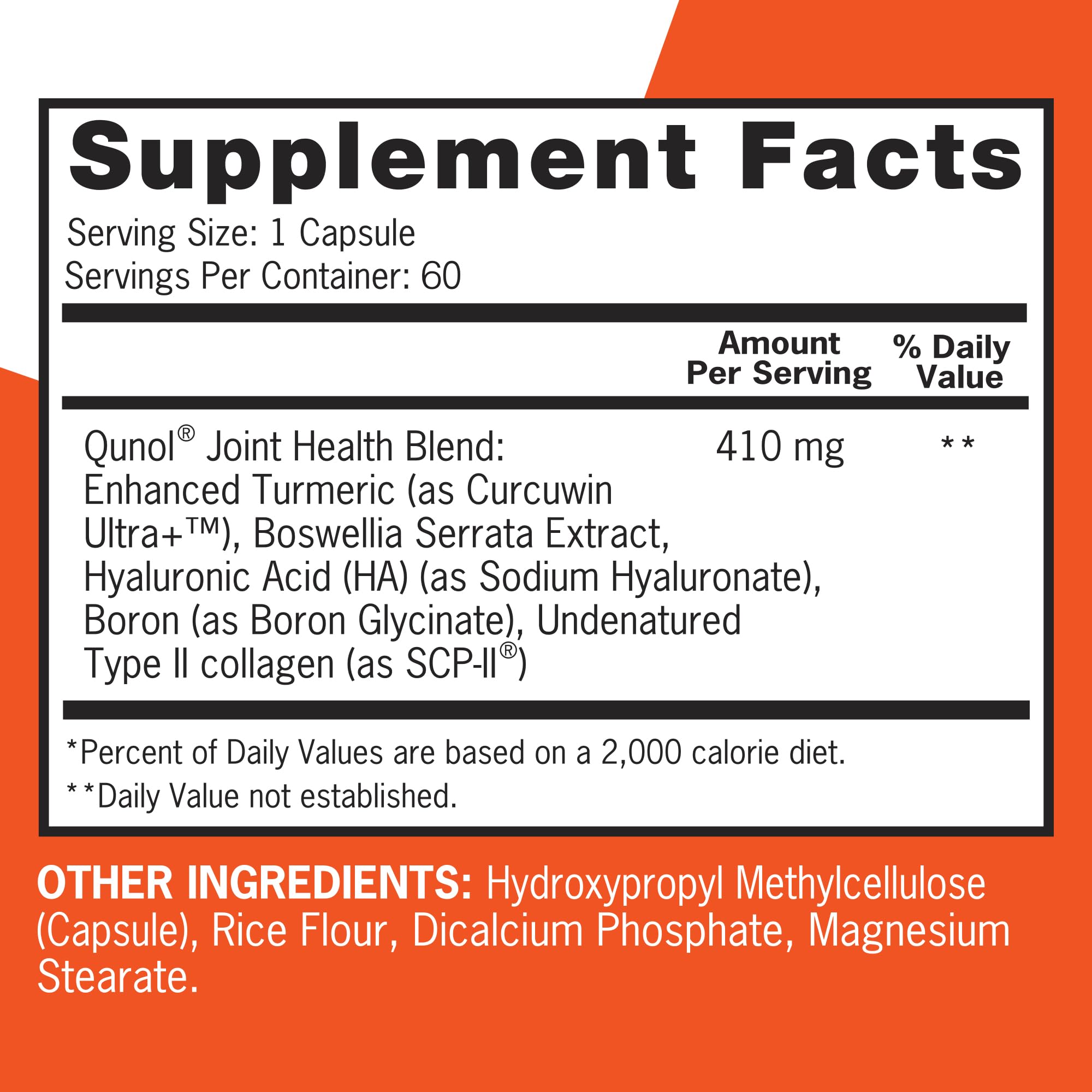 Qunol 5-in-1 joint health supplement label details