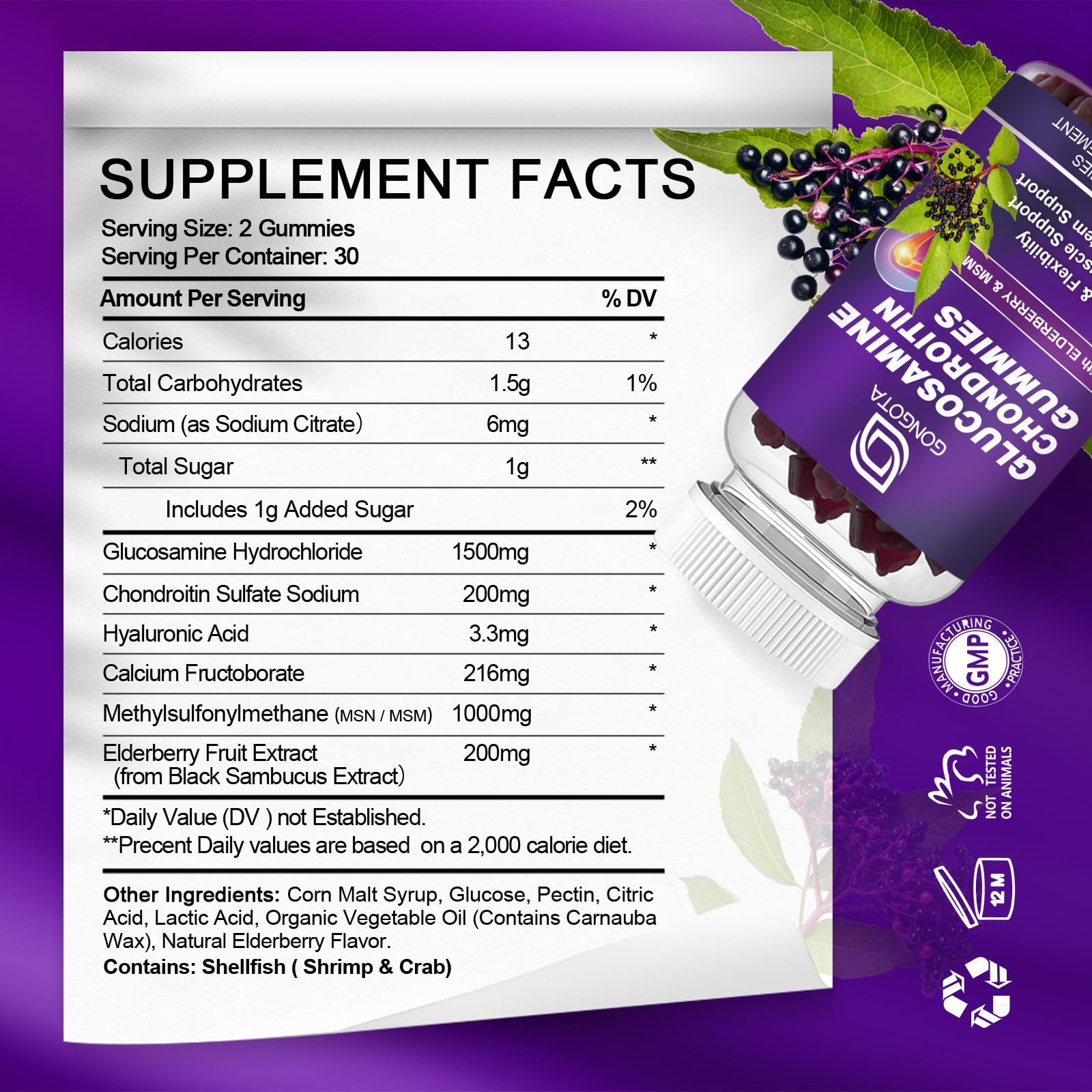 Close up of Gongota extra strength glucosamine gummy bottle label