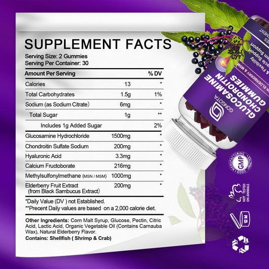 Close up of Gongota extra strength glucosamine gummy bottle label