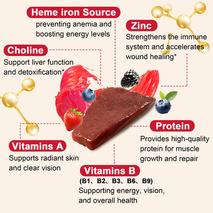 Back label of Well&Whole non-GMO and gluten-free grass-fed beef liver dietary supplement.