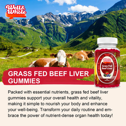 Close-up view of the clean formula and nutrient-rich grass-fed beef liver gummies.