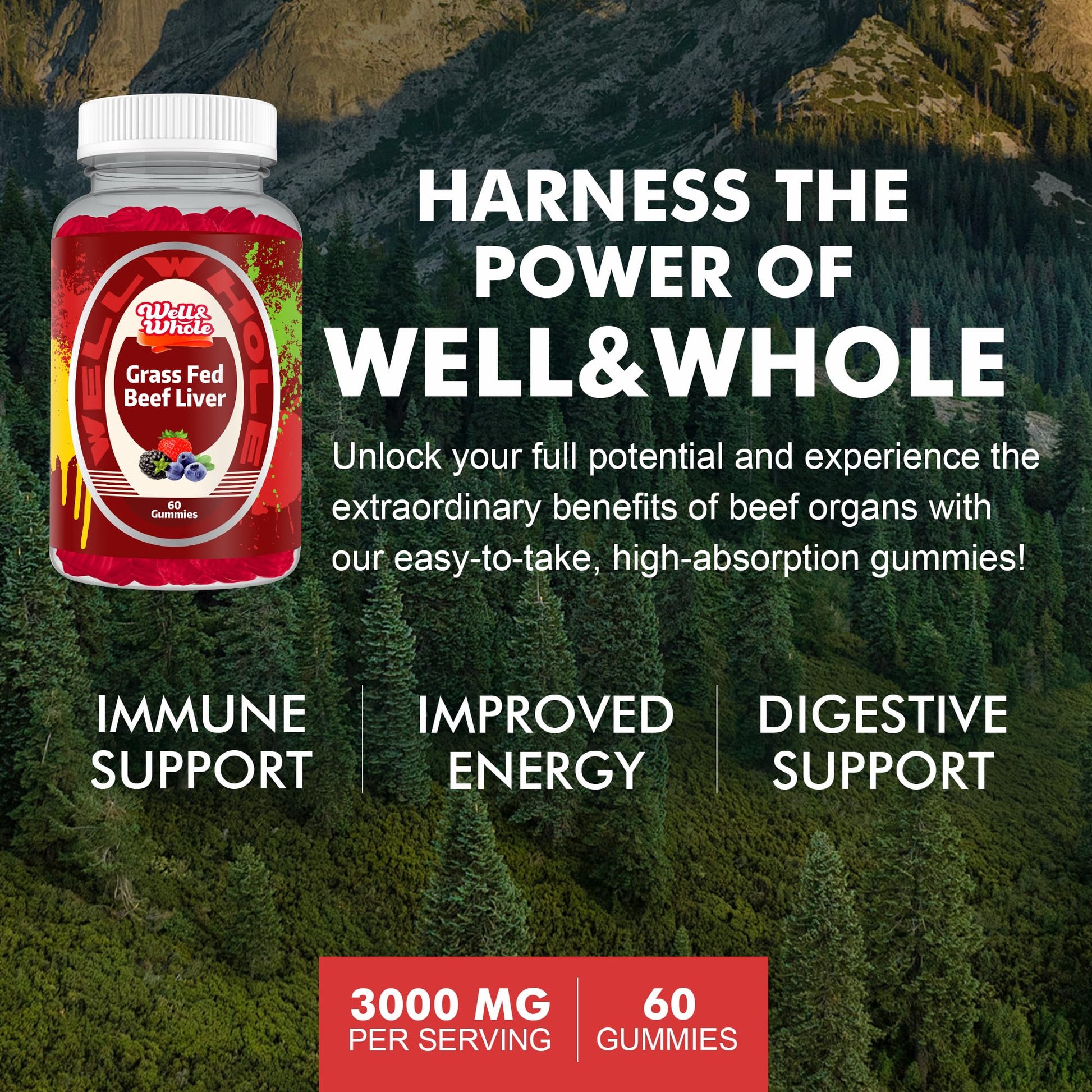 Well&Whole pasture-raised bovine organ wellness gummies bottle for Indian consumers.