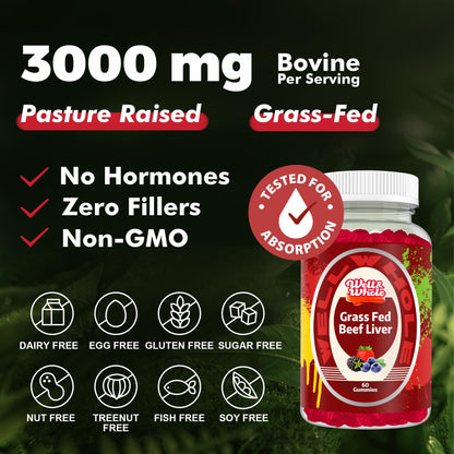 Nutrient-dense Well&Whole beef liver supplement bottle with 60 count gummies.