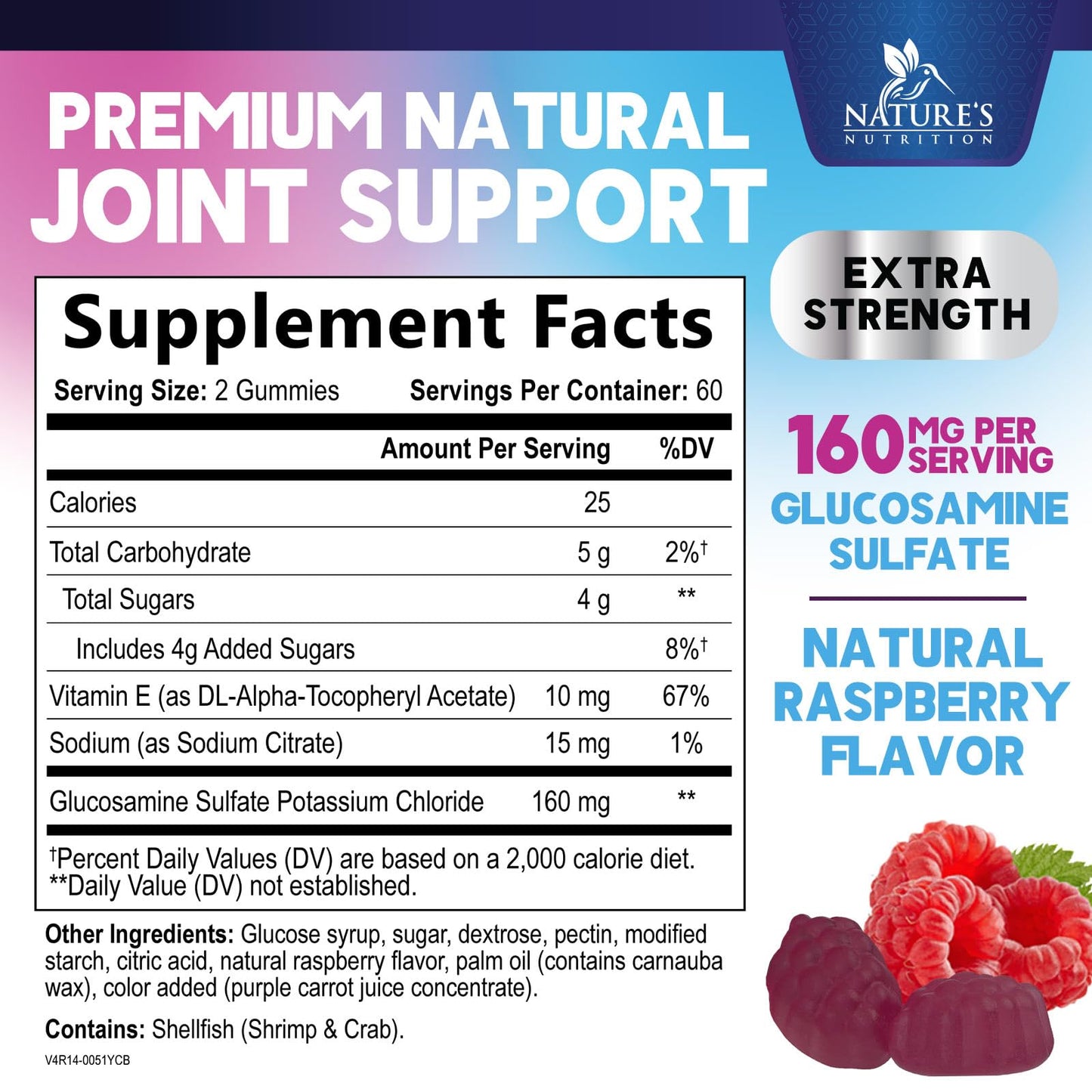 Nature's Nutrition extra strength joint support supplements side label showing ingredients
