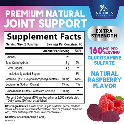 Nature's Nutrition extra strength joint support supplements side label showing ingredients