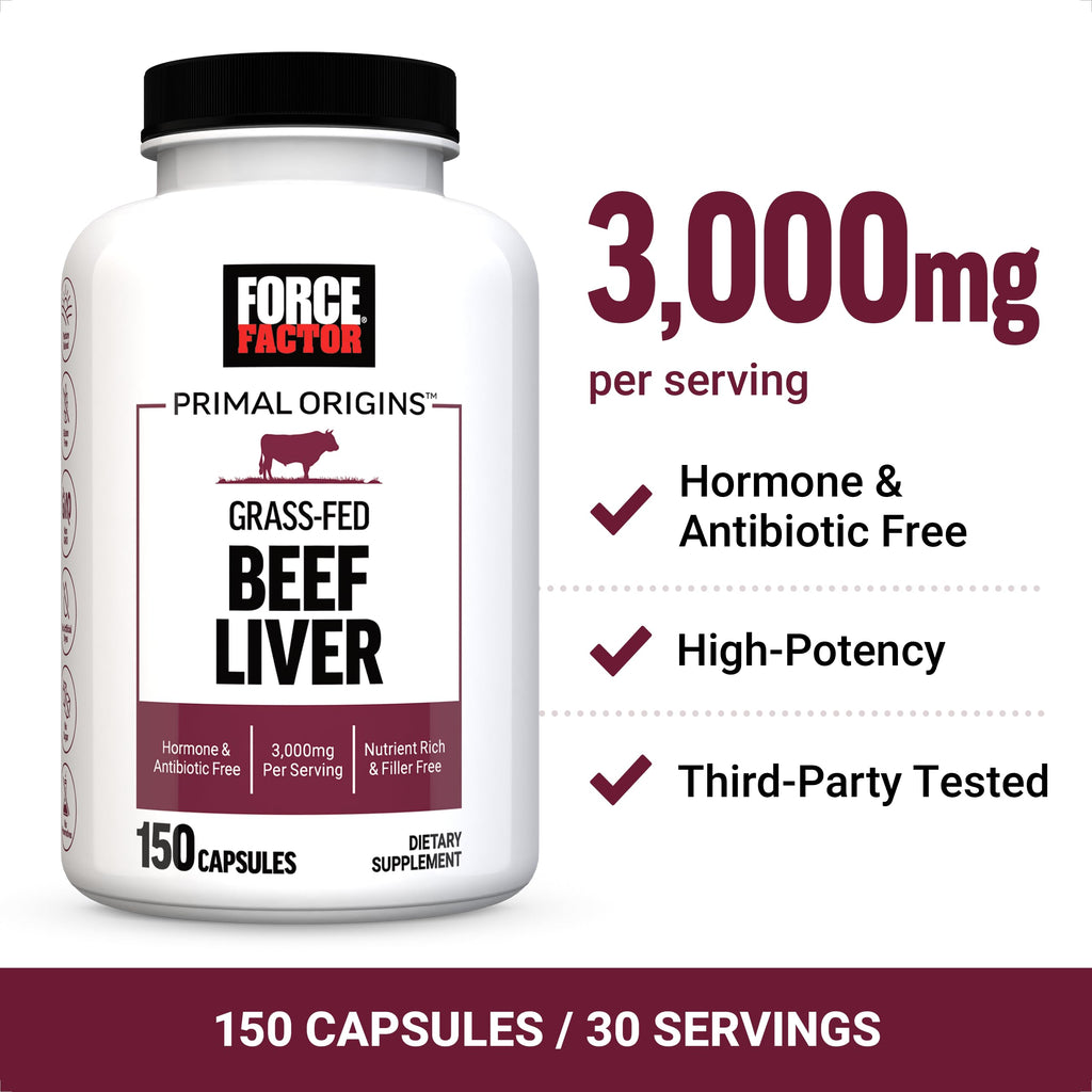 Force Factor Primal Origins Beef Liver ingredients and directions side view