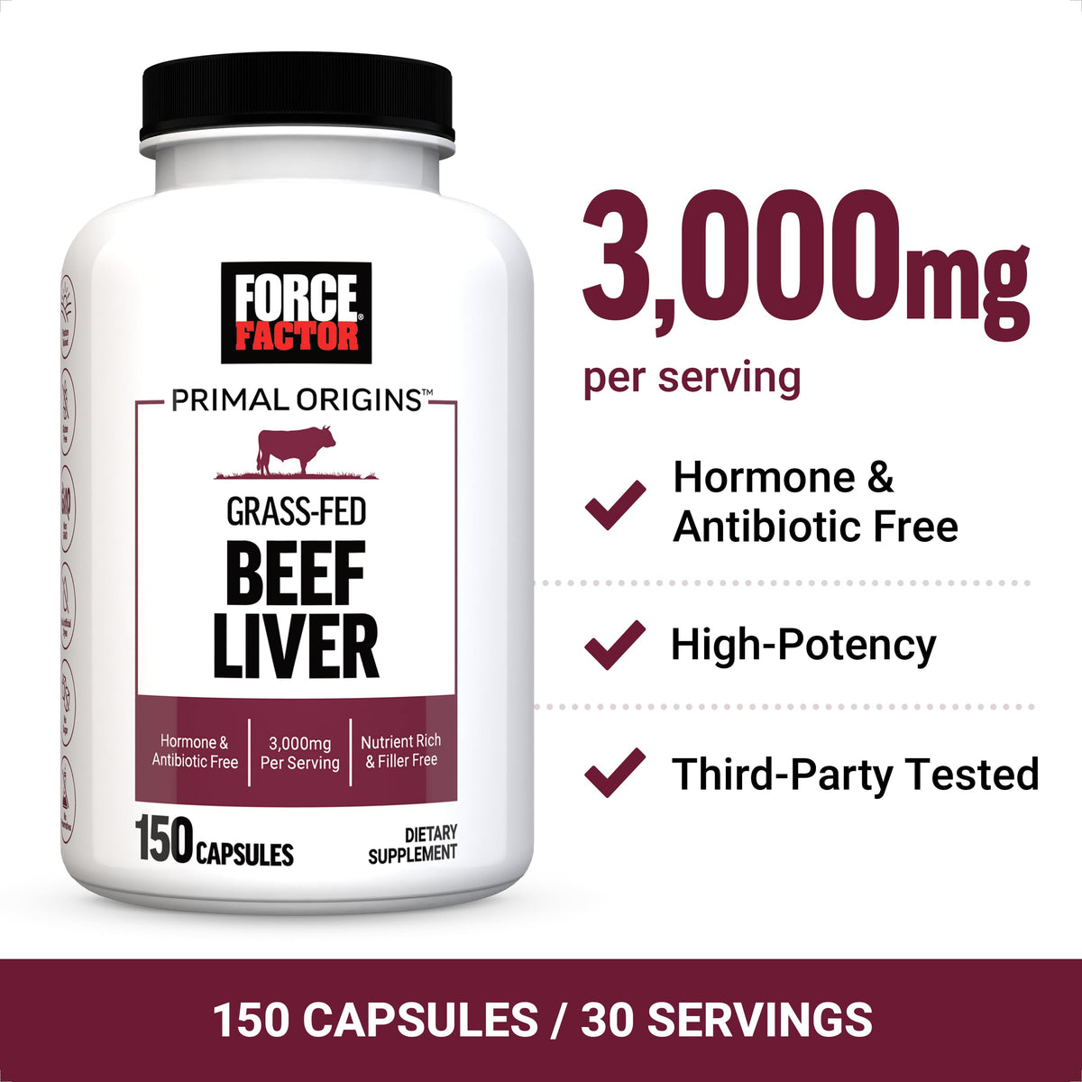 Force Factor Primal Origins Beef Liver ingredients and directions side view