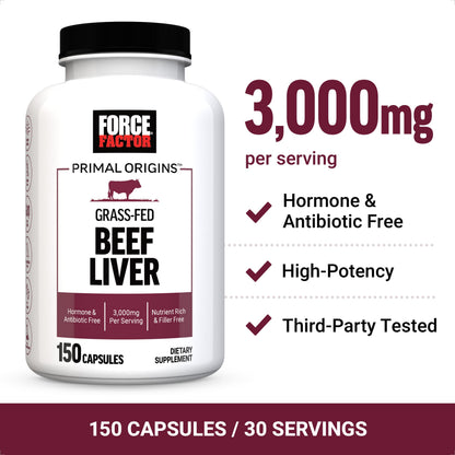 Force Factor 3000mg grass fed pasture raised beef liver capsules nutritional breakdown