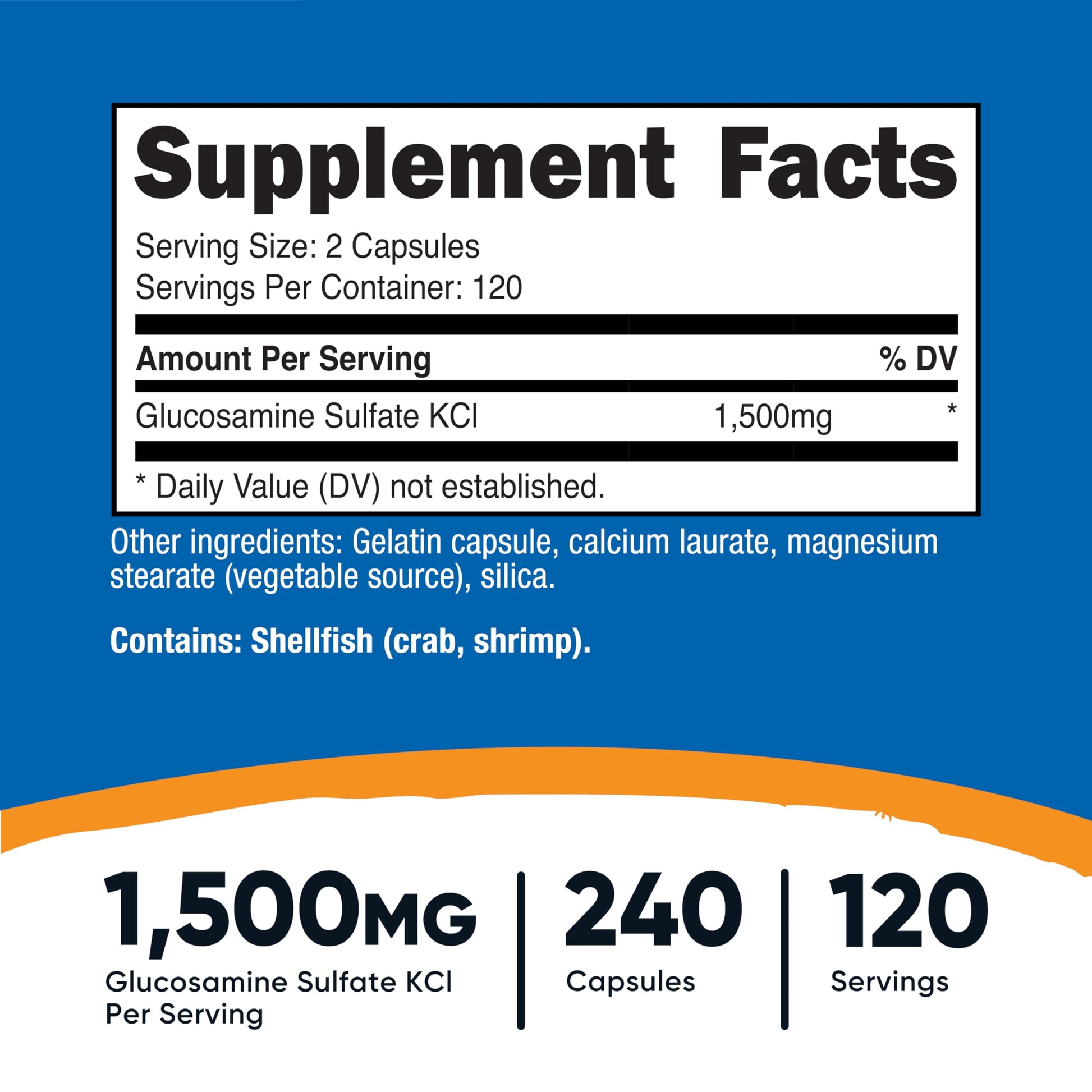 Nutricost Glucosamine Sulfate fifteen hundred milligram supplement facts panel