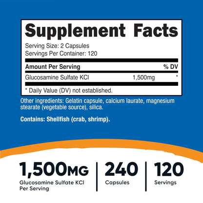 Nutricost Glucosamine Sulfate fifteen hundred milligram supplement facts panel