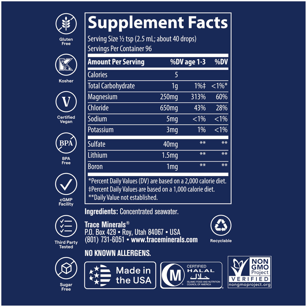Trace Minerals grass fed beef organs supplement nutritional facts panel