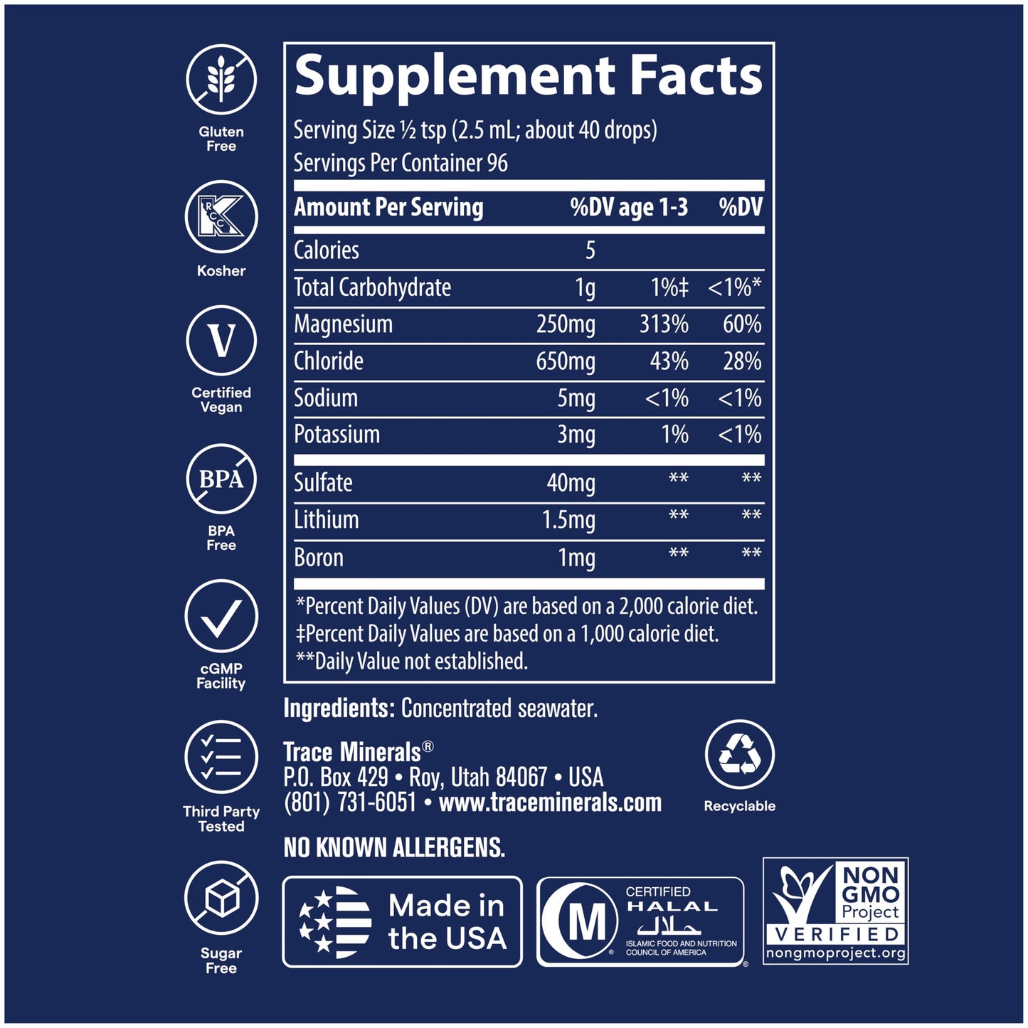 Trace Minerals grass fed beef organs daily serving size details side view.