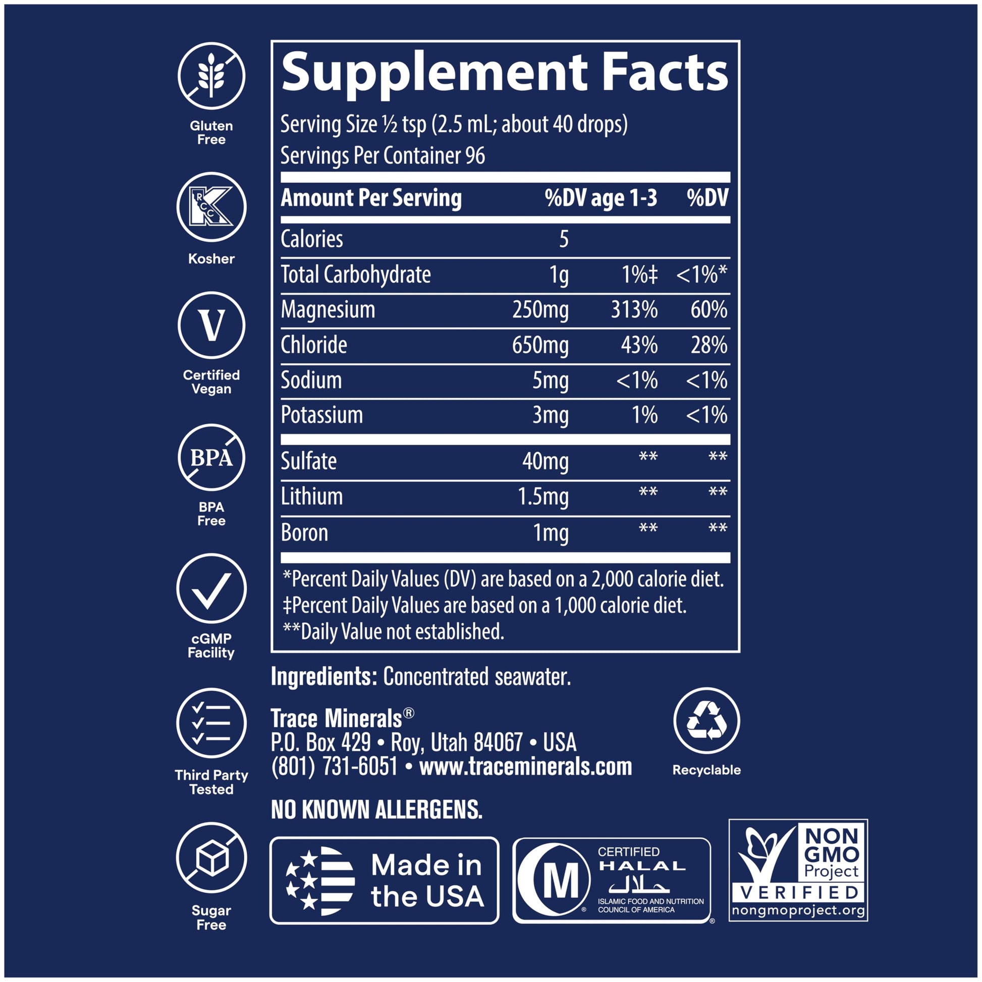Trace Minerals grass fed beef organs daily serving size details side view.