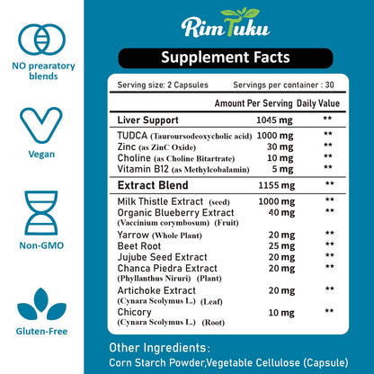 Close up of RimTuku TUDCA 60 capsules packaging