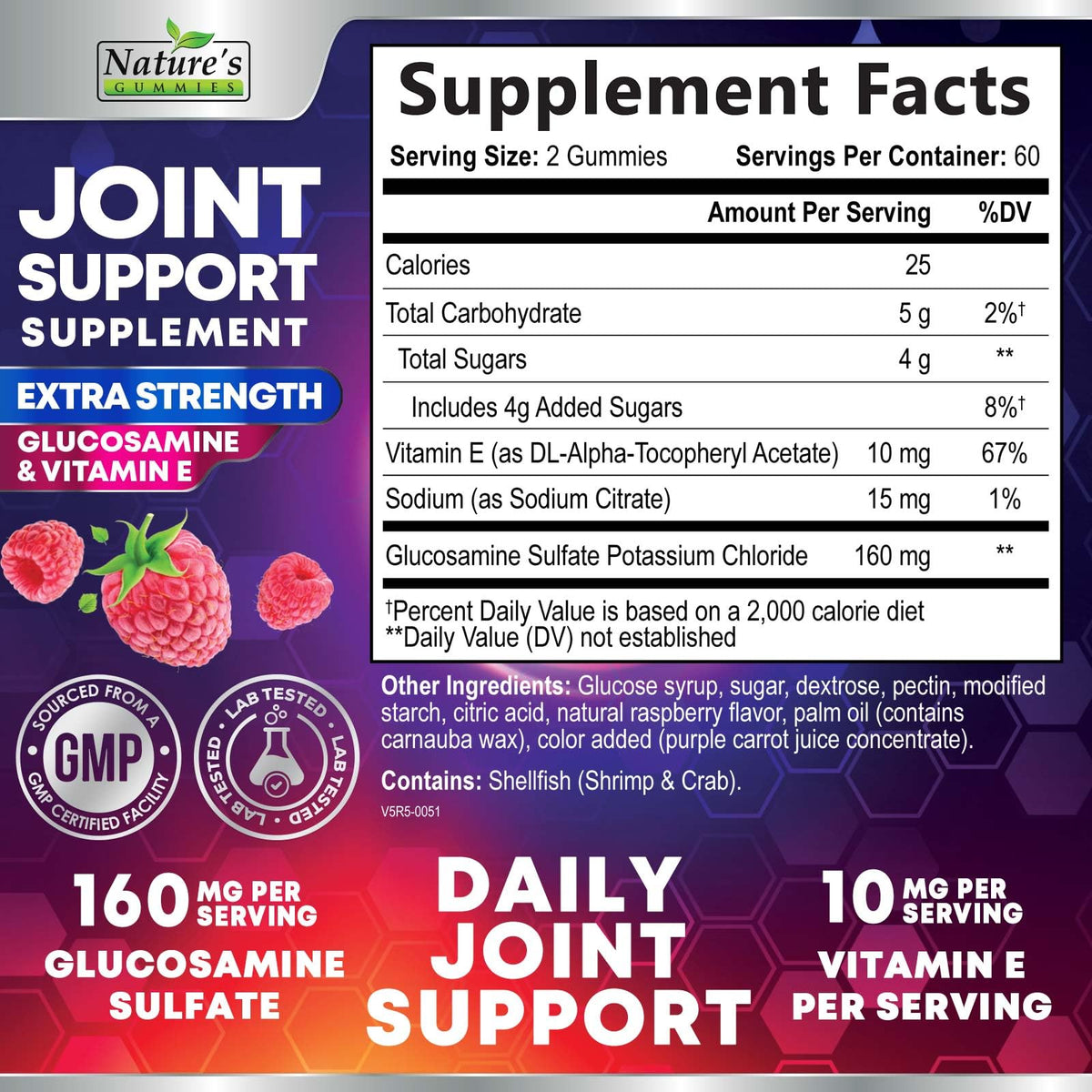 Nature's Nutrition joint support gummies nutrition facts and supplement label